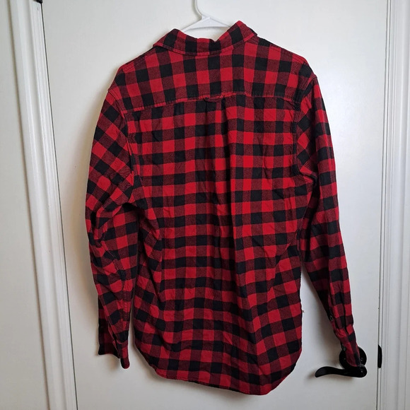 Jachs Red Black Buffalo Plaid 100% Cotton Long Sleeve Button Down Size Medium - Picture 2 of 8